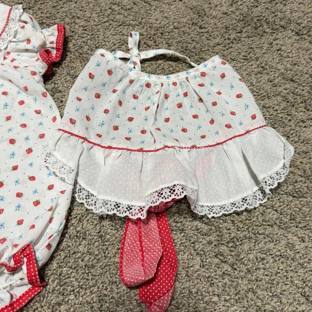 Vintage Baby Girls 9-12M Strawberry Romper Apron Set Cottagecore